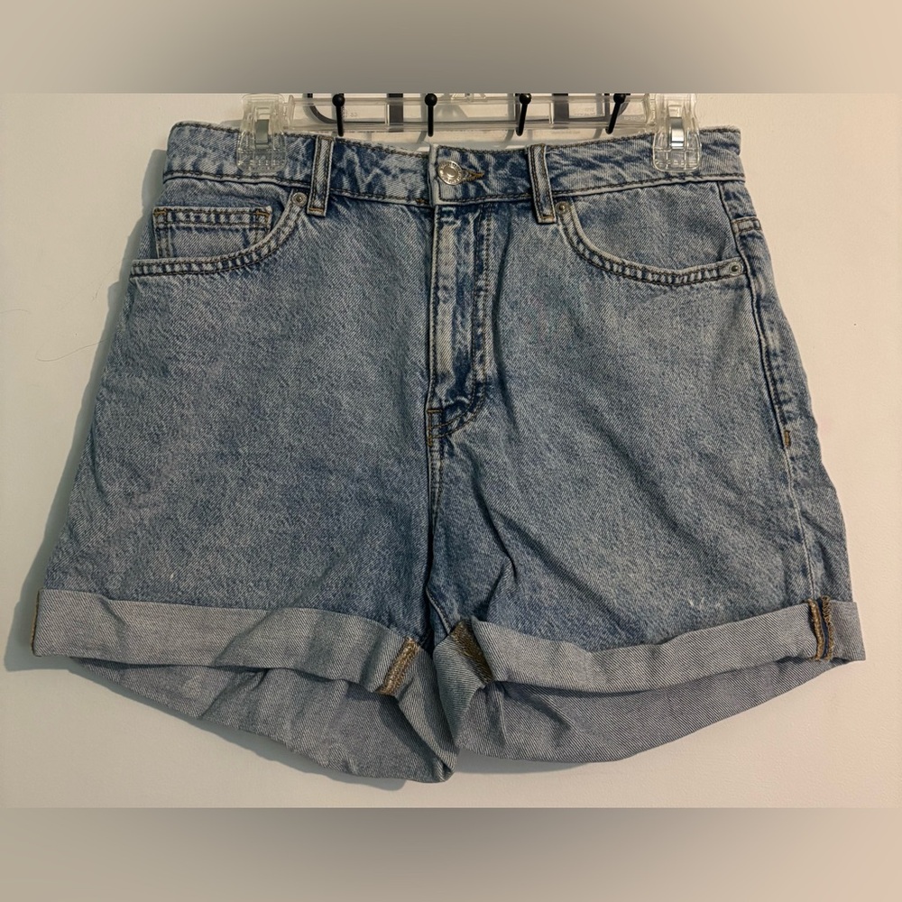 MNG Mom Denim Jean Shorts Womens Sz 6‎ High Waisted Cuff Hem Light Wash Cotton